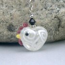 Lampwork Heart Shaped White Chicken Chain Necklace Pendant (EC-NEC601)