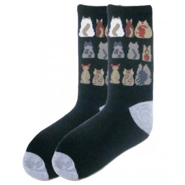 Chic Cats Colorful Black Crew Socks (EC-SOX101)