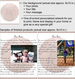 Personalized artwork: basketball design + your photo + your message