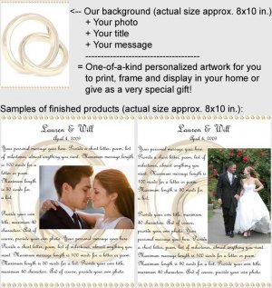 Personalized artwork: wedding rings design + your photo + your message