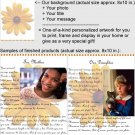 Personalized artwork: yellow flower design + your photo + your message