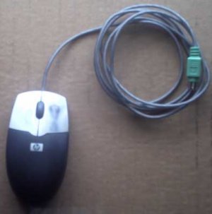 Hewlett Packard HP two-button trackball mouse with scrolling wheel and cable