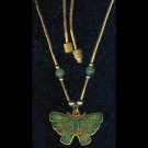 Liquid-link gold-tone pendant with green butterfly/owl/lion