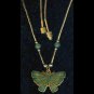Liquid-link gold-tone pendant with green butterfly/owl/lion
