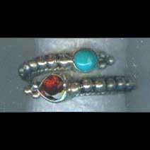 Sterling silver adjustable ring with garnet and turquoise stones
