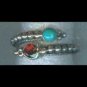 Sterling silver adjustable ring with garnet and turquoise stones