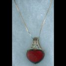 Pendant/necklace with chain: sterling silver + marcasite + garnet heart