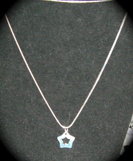Silver & Light Blue Star Pendant & 30 in. vermeil serpentine Chain