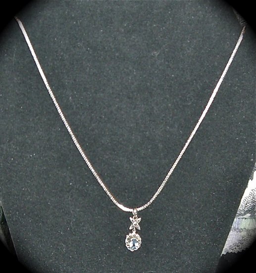 Vintage .925 Silver Pendant with Light Blue Stone & 30 Inch vermeil Serpentine Chain