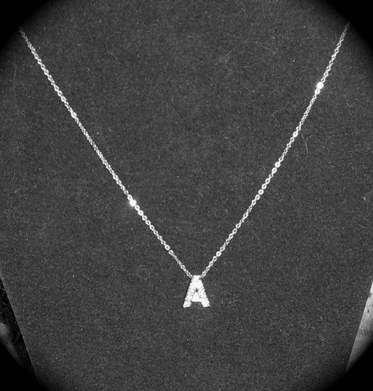 Silver Letter A pendant with white stones & 18 inch .925 marked chain