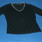 Blass Port By Bill Blass Womens Black V-Neck  Sweater