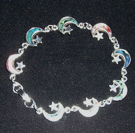 Girls Multicolored Shell Half Moon & Stars Bracelet Free Ship U.S. Mainland Only