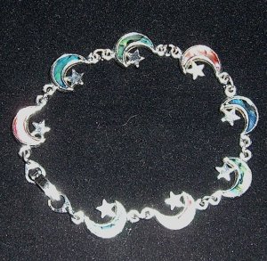 Girls Multicolored Shell Half Moon & Stars Bracelet Free Ship U.S. Mainland Only