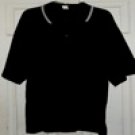 Mens Knitted Polo Shirt Black with White Stripes on Collar Short Sleeve