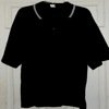 Mens Knitted Polo Shirt Black with White Stripes on Collar Short Sleeve
