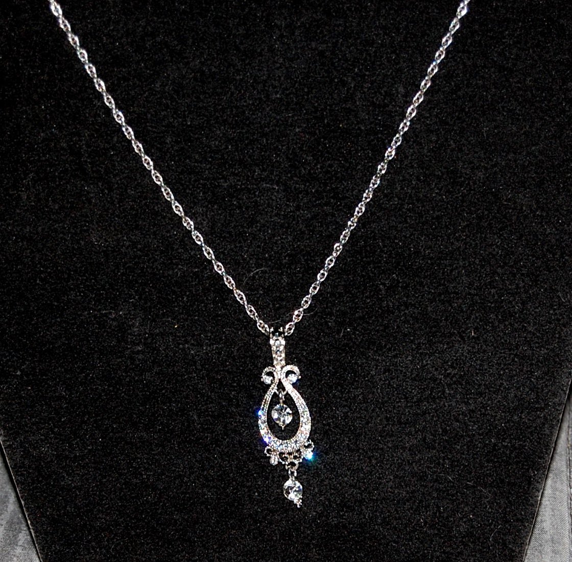 Silver Chain and Pendant with White Stones
