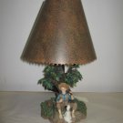 Little Boy & Dog Under Tree Lamp Base Metal Shade