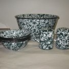 Green & White Enamelware Popcorn Bowls, S&P Shakers