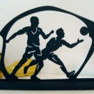 Scrambling For the Ball on the Basketball Court Wood Silhouette