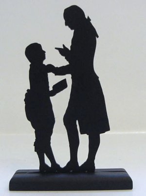 Teacher and Pupil Hand-cut Decorative Wood Silhouette Early America