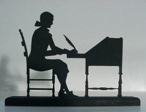 Man Writing at Desk with Quill Decorative Silhouette-Early America Era