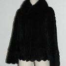 8133-Black Plucked Rabbit Fur Jacket with Fox Collar