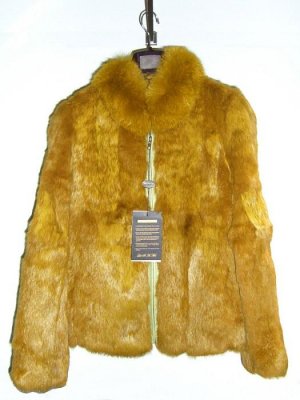 8143-Khaki Hare Fur Jacket with Fox Collar