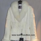 8148-White Sheared Rabbit Fur Jacket BlueFox Collar