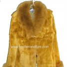 8147-Khaki Sheared Rabbit Fur Jacket with Fox Collar