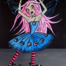 Blue Ballerina with Black Roses Gothic Fantasy Fairy Girl with Tutu Dress Neon Pink Eyes Art Print