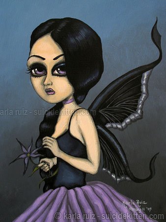 Midnight Brume Fantasy Goth Moth Big Eyed Moth Wing Girl Lavender Serene Art Print