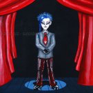 Blue Lou Gothic Blue Haired Boy with Skull Neck Tie Goth Art Print