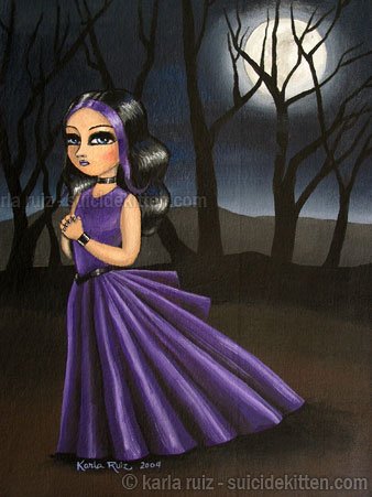 Lost Lenore Goth Gothic Maiden Girl with Purple Gown Creepy Midnight Full Moon Art Print