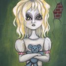 Gloomy Ghoul Kid Wendy Gothic Goth Creepy Girl Big Eyes Rag Doll Teddy Bear Dark Morose Art Print