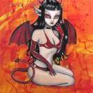Pinup Girl Devil Girl Goth Gothic Rockabilly Devil Demon Girl Red Vinyl with Wings Horns Art Print