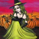 Lime Witch Goth Gothic Harvest Autumn Green Witch Girl Pumpkin Patch Pagan Art Print
