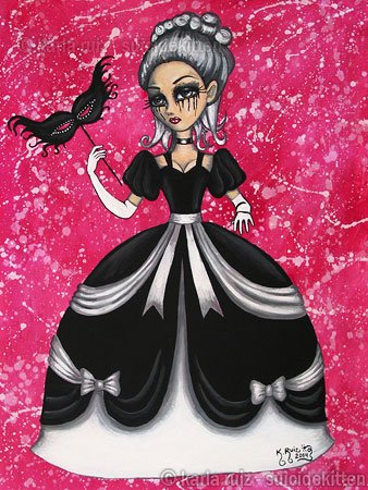 Masquerade Elegant Gothic Lolita EGL Big Large Eyes Girl with Black and White Gown Mask Goth Print
