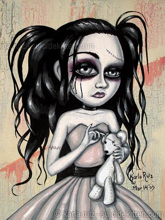Gloomy Ghoul Kandace Goth Gothic Lolita Girl Creep Big Eyes Stitches Rag Doll Teddy Bear Art Print