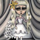 Little Lilly Tiger Calla Lilly Flower Huge Eyes Girl with White Cake Dress Goth Gothic Art Print