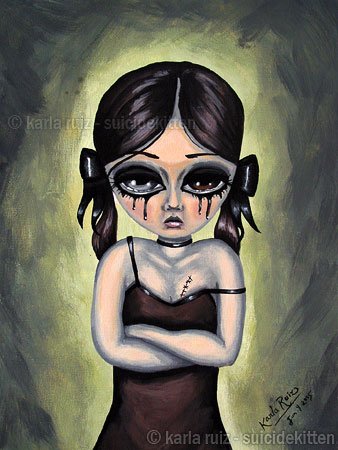 Cherry - Elegant Gothic Lolita EGL Girl with Creepy Pet Rag Doll Rabbit Big  Eyes Gothic Art Print