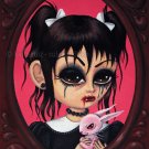 Cherry - Elegant Gothic Lolita EGL Girl with Creepy Pet Rag Doll Rabbit Big Eyes Gothic Art Print