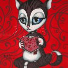 Lonely Valentine Morose Valentine's Day Cat Bloody Heart Black Studded Chocker Gothic Art Print