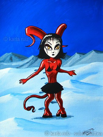 Frigid Devil Demon Devil Girl Lost in Artic Creepy Goth Gothic Surrealist Surrealism Art Print