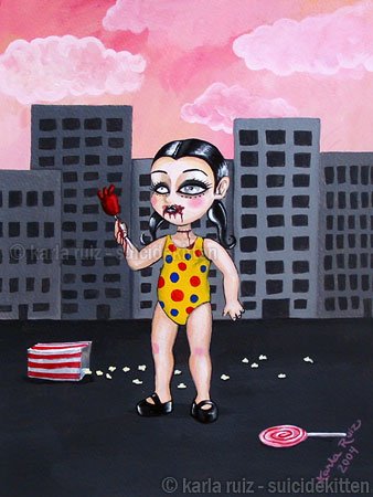 Kandy Apple Creepy Gore Horror Candy Girl Big Eyed Goth Polka Dot Surrealist Surrealism Art Print