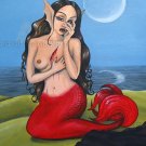 Blood Red Mermaid Mexican Folk La Sirena Creepy Mermaid Girl Horror Surrealism Art Print