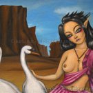 Swan Princess Big Huge Eyes Eyed Artistic Nude Girl with Crucifix Swan Desolate Surrealism Art Print