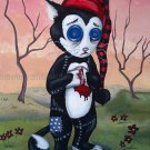 Murky the Cat Distressed Black White Creepy Horror Rag Doll Cat Striped Hat Surrealist Art Print