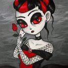 Maiden with Red Rose EGL Elegant Lolita Girl with Cat Eyes Black Red Ball Gown Goth Art Print