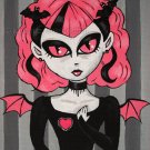 Maiden Melani Gothic Lolita Girl Cat Eyes Pink Bat Wings with Black Gown Pink Heart Gothic Art Print
