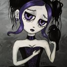 Maiden Violet and Her Crow EGL Elegant Gothic Lolita Girl with Big Eyes Black Purple Gown Art Print